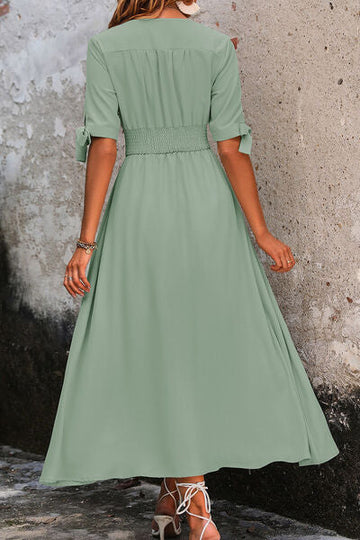 Quarter Button Short Sleeve Dress DJPT